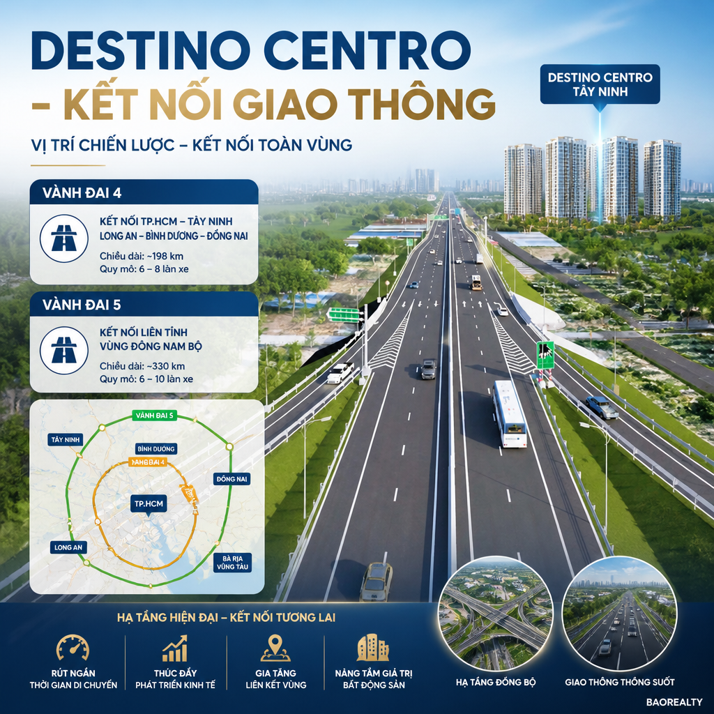 Dự án căn hộ cao tầng Destino Centro tại Tây Ninh với kết nối giao thông thuận tiện